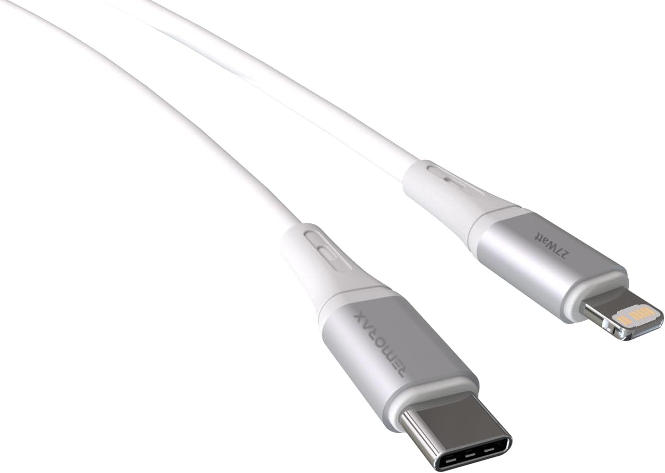 Wahoo Type C-Lightning 27Watt PD Hızlı Şarj Kablosu (Beyaz/Gümüş Metal) (100 CM)
