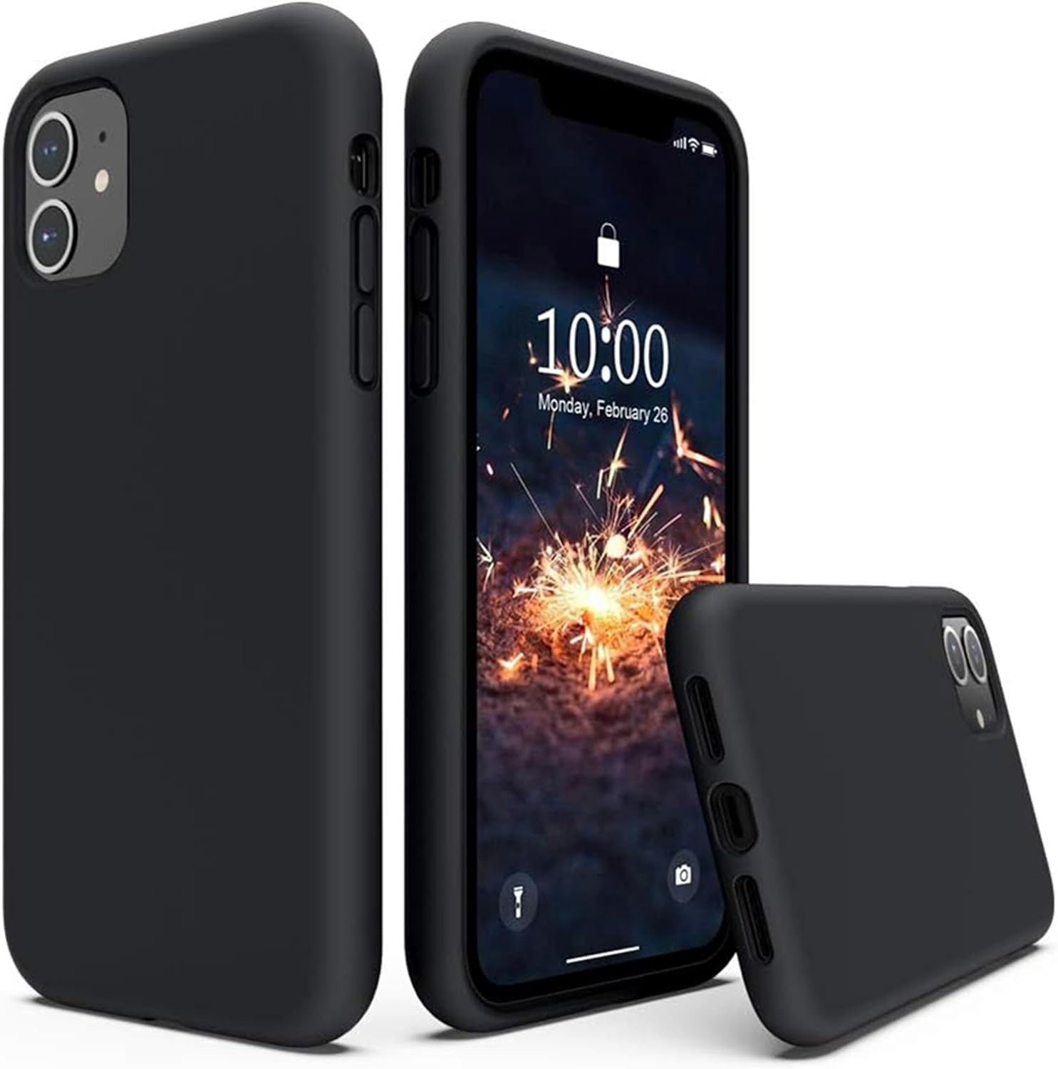 Apple iPhone 11 Kılıf 6.1 ile Uyumlu, İnce Sıvı Silikon 3 Katmanlı, Kamera Koruyuculu, Tam Kaplamalı Yumuşak Jel Kauçuk Kılıf Kapak 6.1 inç, Siyah