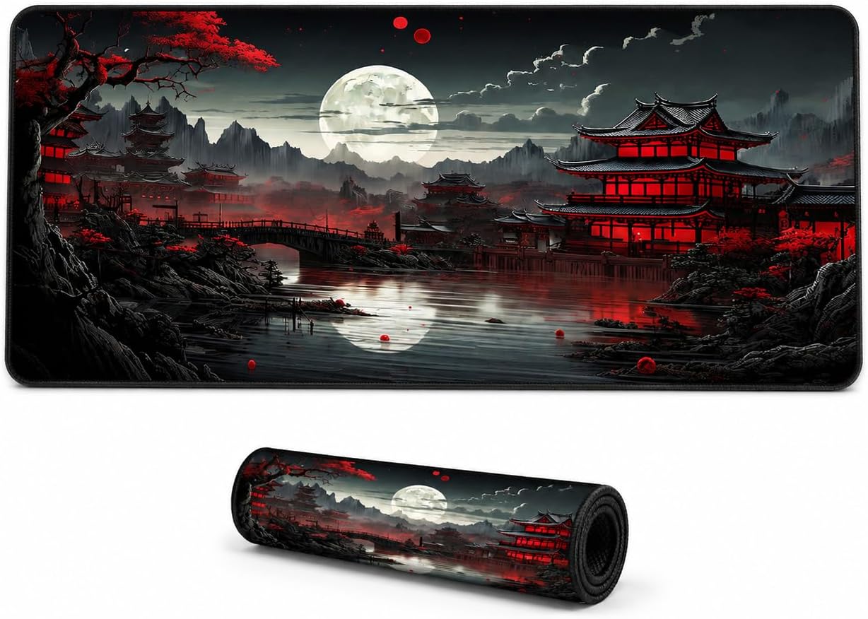 ZEN XXL Mouse Pad 90x40 cm, Büyük Masa Matı, 3 mm Dikişli Kenar, Kaymaz Kauçuk Taban, Gaming Mousepad – Crimson Temple