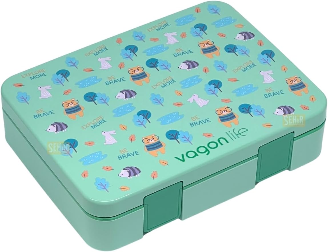 Bento 1300ml Lunchbox Tek Katlı 4 Bölmeli ABS Plastik Çocuk Sefer Tası Yemek Kutusu (Yeşil)