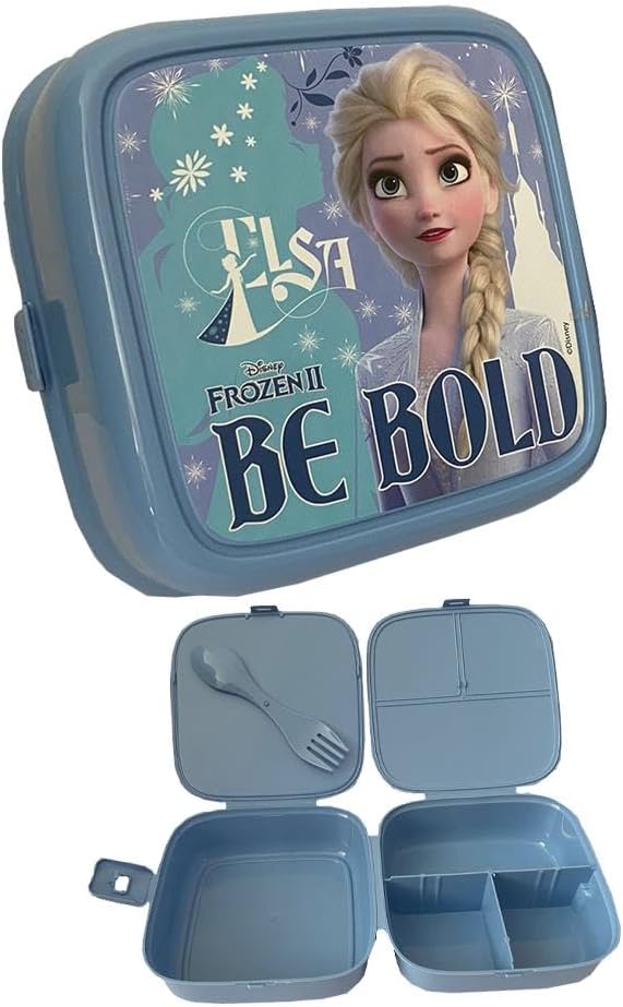 Frozen Beslenme Kutusu Mavi 4 Bölmeli Kız Figürlü 1 Adet Elsa Yemek Saklama Kabı Mavi Beslenme Çantası