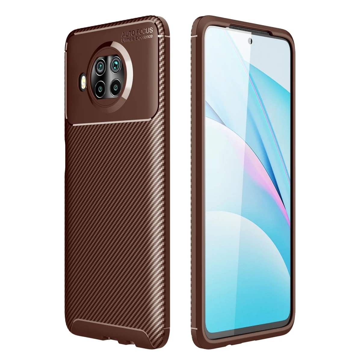 Xiaomi Mi 10T Lite Kılıf Auto Focus Karbon Kapak - Kahverengi