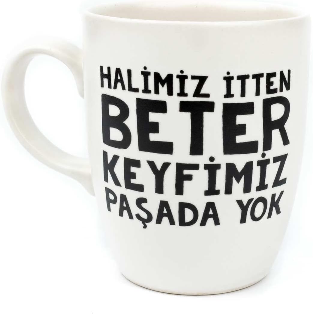 Halimiz İtten Beter Keyfimiz Paşada Yok Krem Oval Kupa - Hediye Seramik Kupa