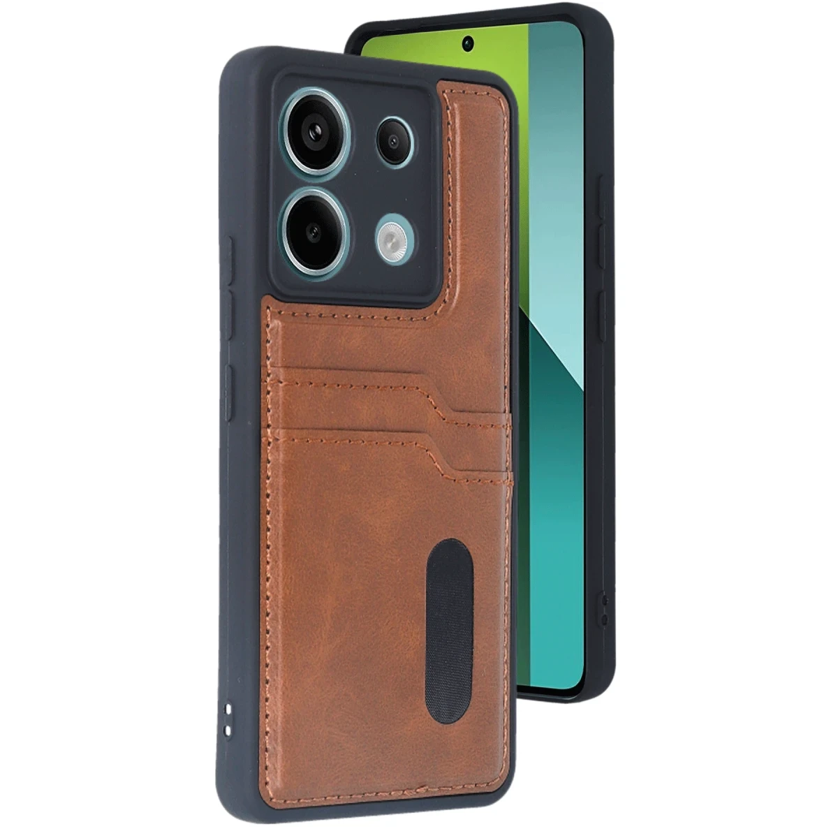 Xiaomi Redmi Note 13 Pro 5G Kılıf Sara Kartvizitli Deri Kılıf - Taba