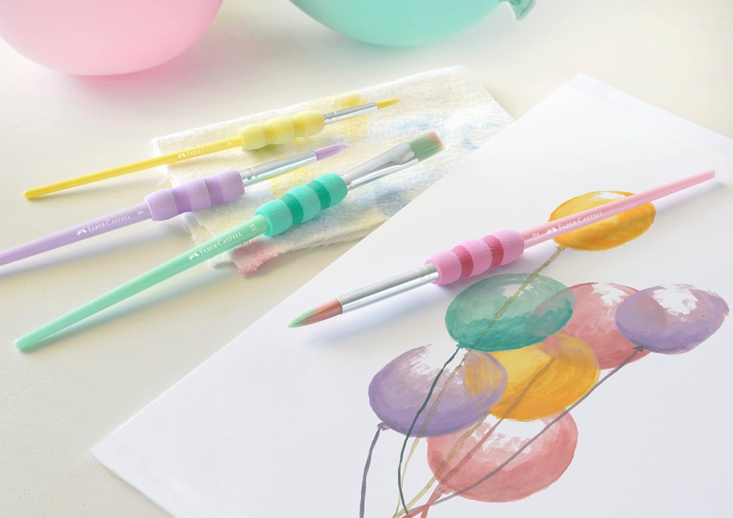 Yumuşak Dokulu Fırça Pastel Seti, 4’lü, Kaymaz Tutma Yeri, Ergonomik Kavrama, İnce ve Kalın Uçlu Boyama Fırçaları