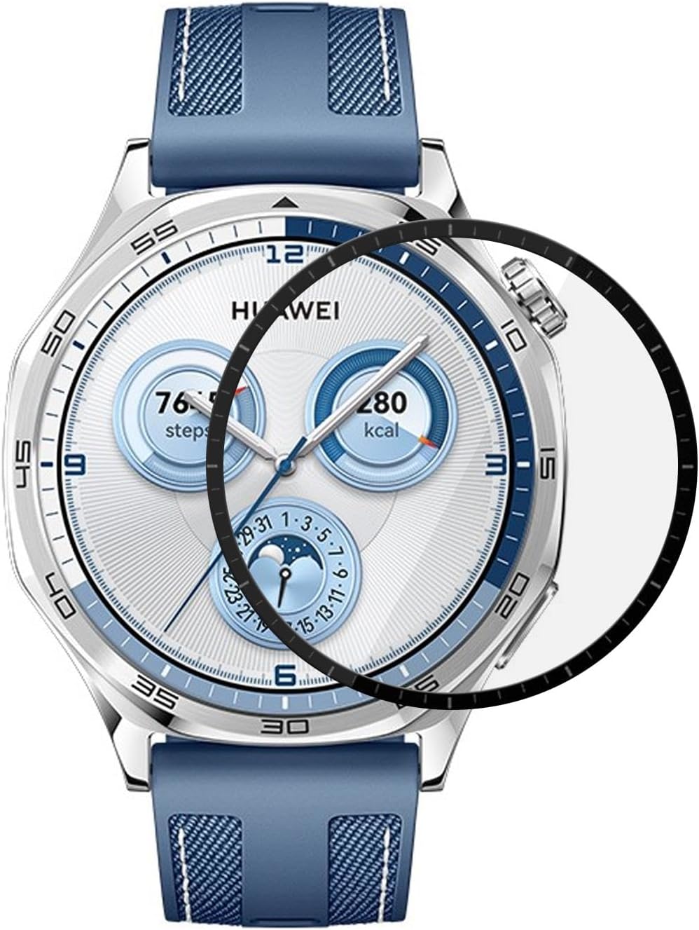 Huawei Watch GT5 46mm Tam Kaplayan Temperli Cam Full Ekran Koruyucu Siyah [Watch GT5 46mm ile Uyumlu Ekran Koruyucu - Siyah]