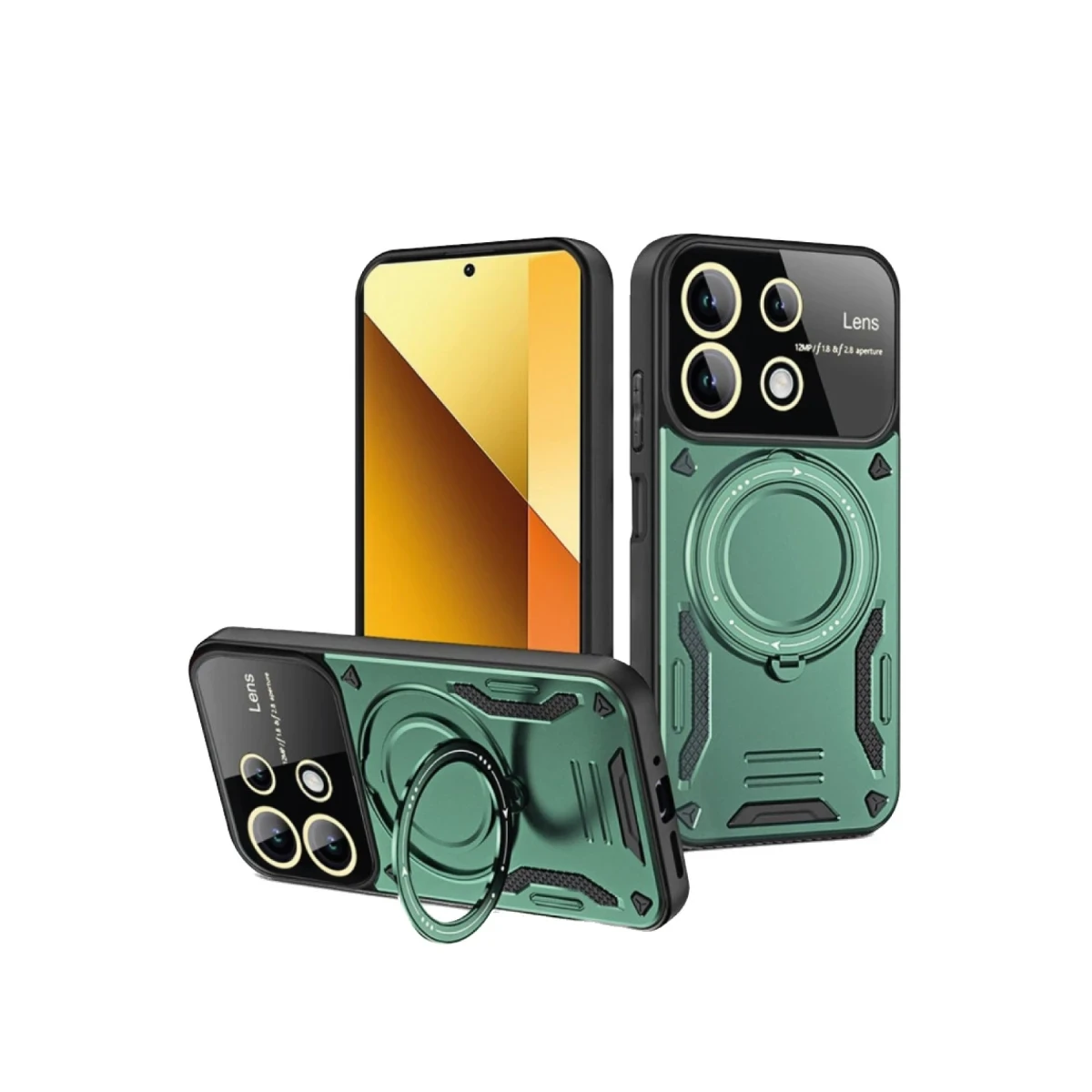 Xiaomi Redmi Note 13 4G Kılıf Joy Lens Standlı Kapak - Koyu Yeşil