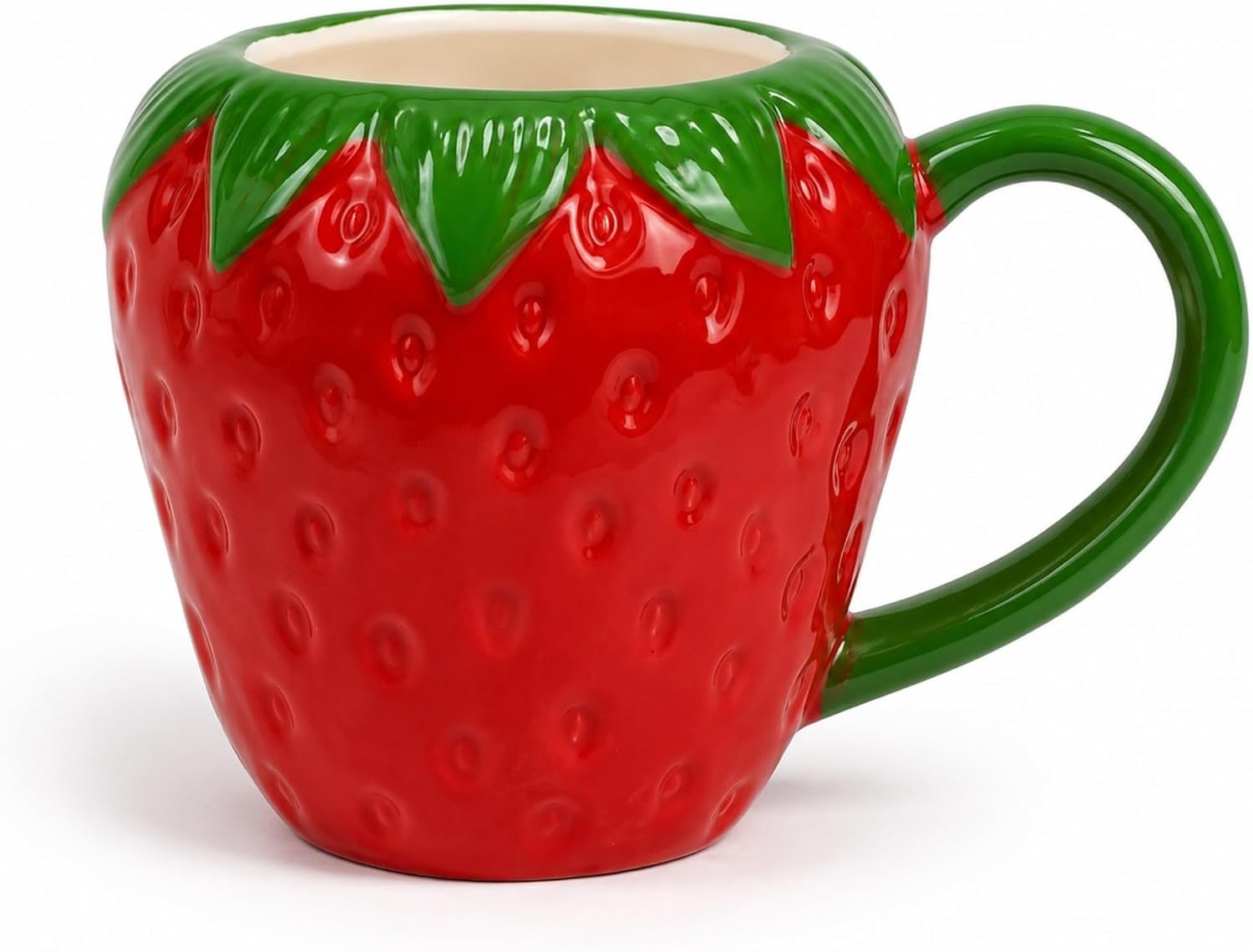 Çilek Tasarım Seramik Kupa Bardak, Büyük Boy Dekoratif Çilek Desenli Mug Kupa, Kahve, Çay ve Sıcak İçecekler İçin Günlük Kullanıma Uygun Şık Seramik Fincan