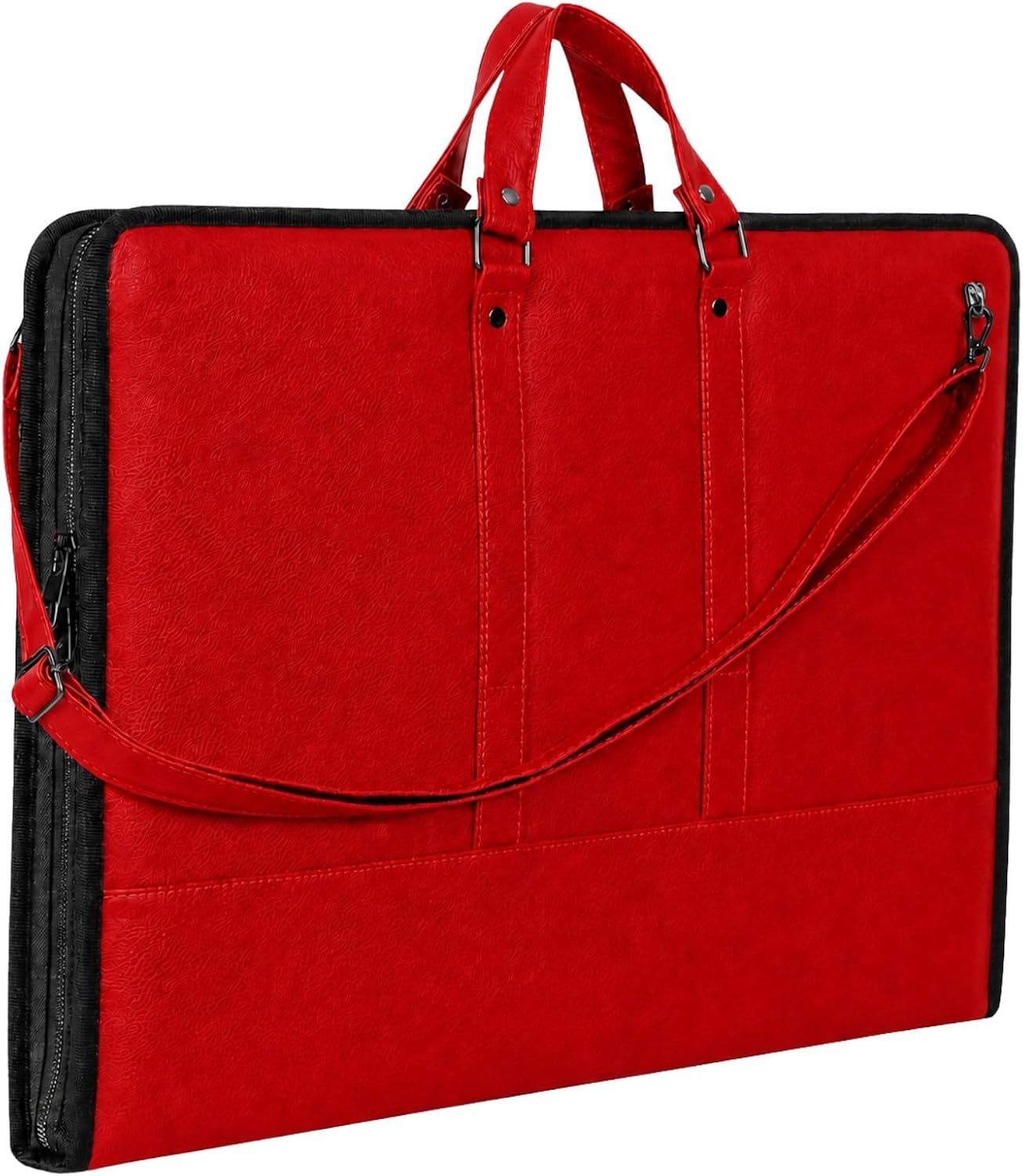 40x55 cm Suni Deri Profesyonel Resim Proje Çantası Kırmızı – 35x50 cm Uyumlu, Çift Taraflı T Cetveli Aparatlı