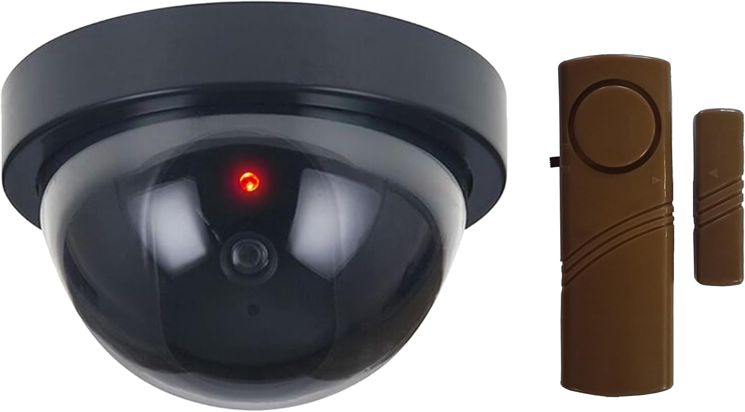 Estetik Caydırıcı Alarm Seti LR-SK04 Sahte Caydırıcı Dome Kamera ve LR-4444K Kahverengi Pilli Kapı Pencere Alarm - Piller Hariç