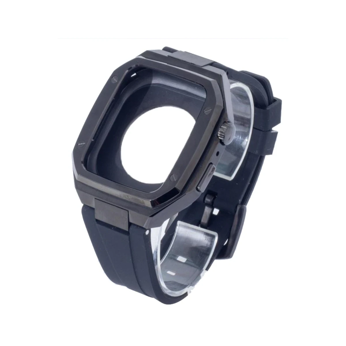 Apple Watch 44mm KR402 Metal Kasa Silikon Kordon - Siyah