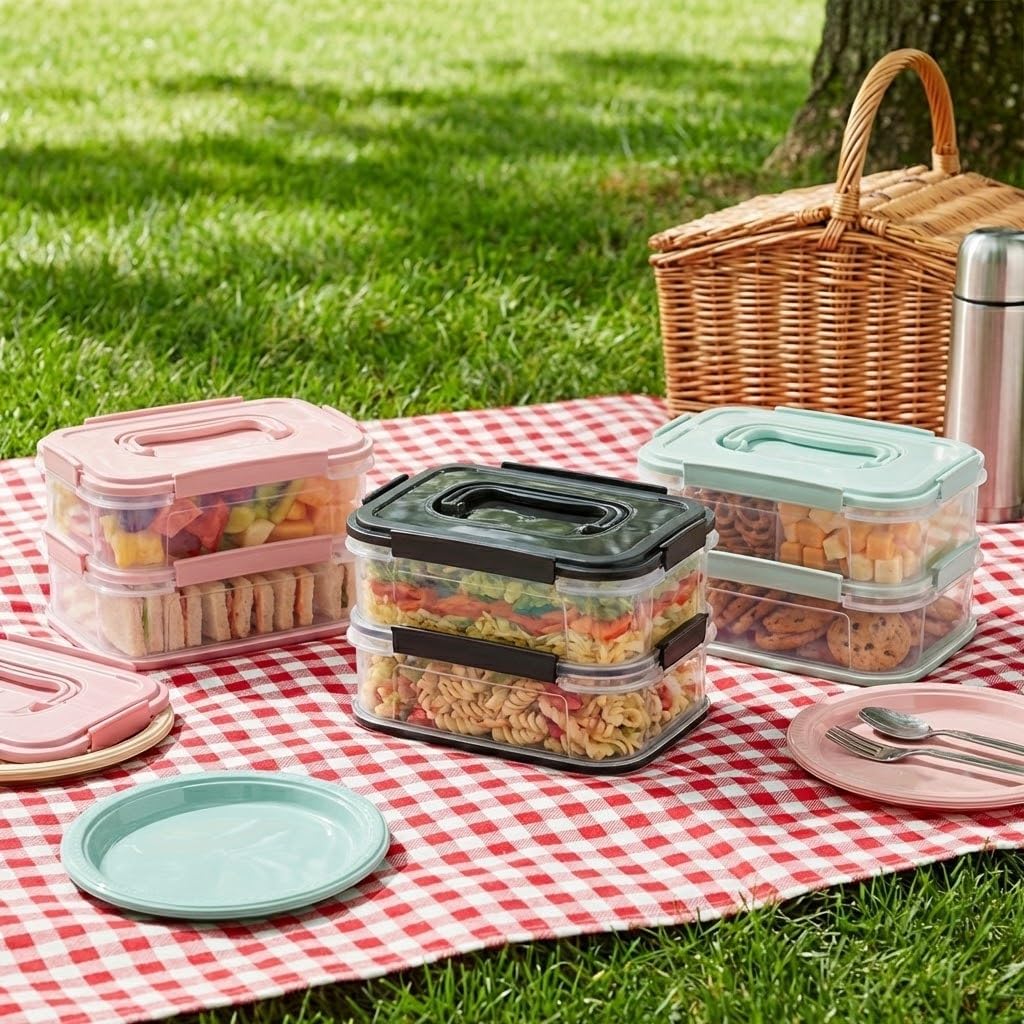 2x1,8 L Çift Katlı Plastik Yemek Taşıma Kutusu 3,6 L Saklama Kabı Sızdırmaz Contalı Şeffaf Kilitli Sefer Tası Beslenme Kabı Lunch Box Erzak Kabı (1 Adet)