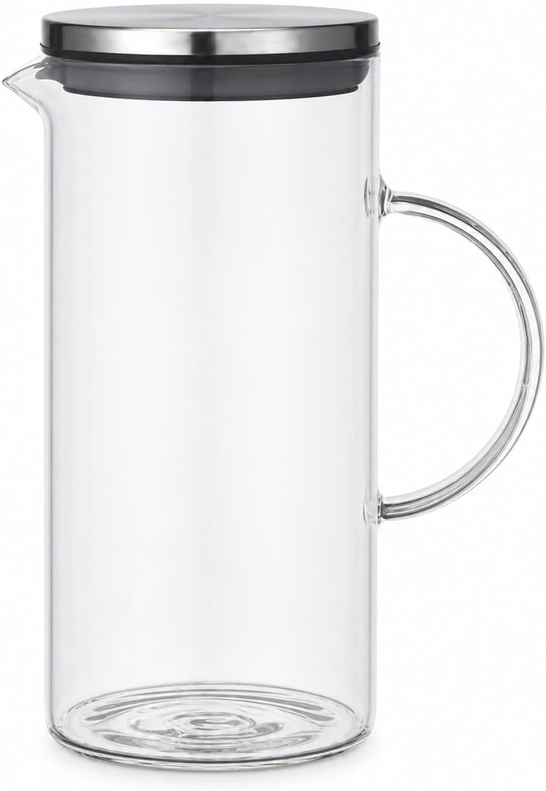 1500 ML Cam Sürahi Metal Kapaklı Şeffaf Sürahi Dayanıklı Cam Gövde Ergonomik Sap Akıtmaz Ağız Tasarımı Soğuk İçecekler İçin Limonata Meyve Suyu Su Sürahisi Modern Mutfak Kullanımı