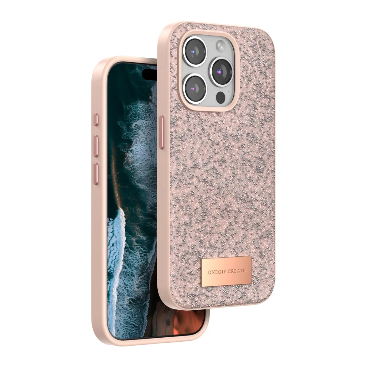 Onegif Apple iPhone 14 Pro Bright Simli Kapak - Pembe