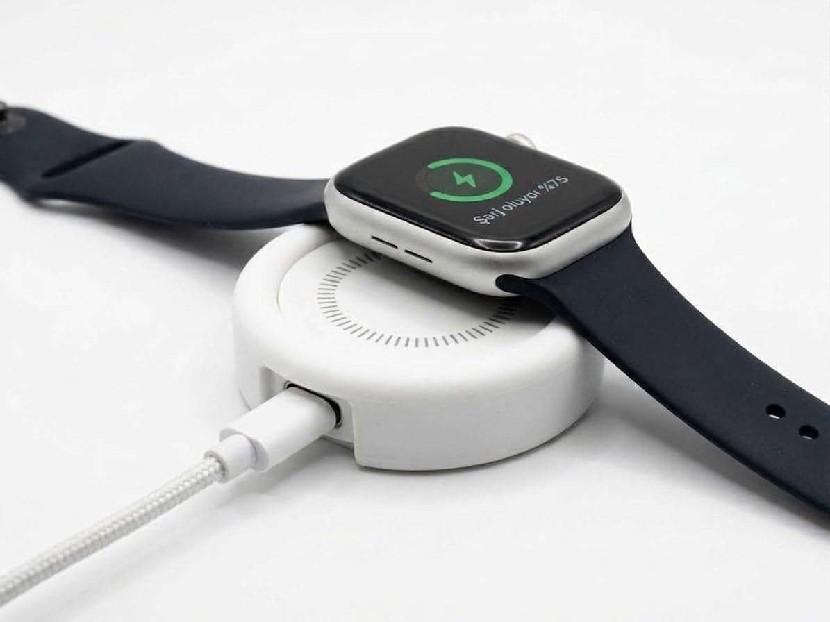 Apple Watch İçin Kablosuz Şarj Cihazı – 2.5W USB-C Girişli ve Metal Gövdeli Mini Şarj Adaptörü Tüm Watch Serileri (Series 1-9, SE, Ultra)