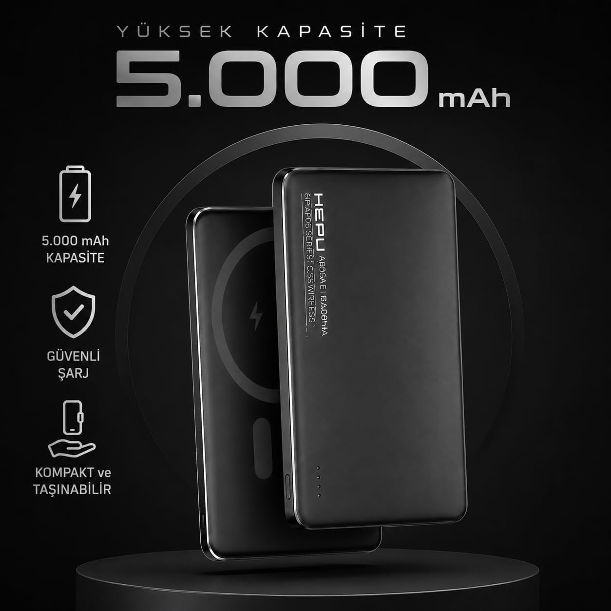 HP-AP06 Armor Series 5.000 mAh Kablosuz Powerbank - Qualcomm Quick Charge 3.0 & Type-C