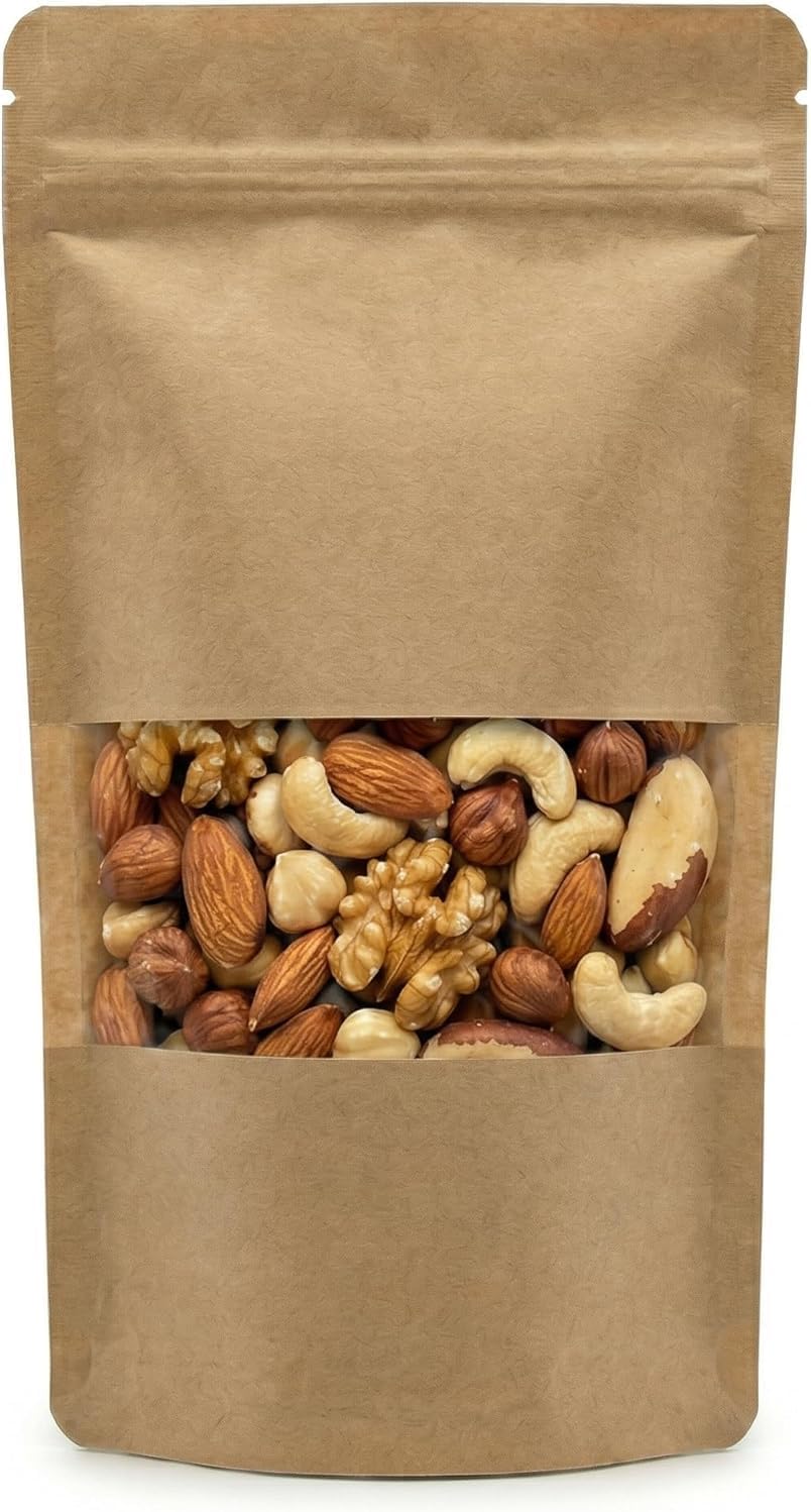 Pencereli Kraft Doypack Kilitli Poşet (11x18,5 cm) - 50 Adet - Dik Duran Kilitli Torba, Küçük Boy (yaklaşık 100 gr Malzeme için)