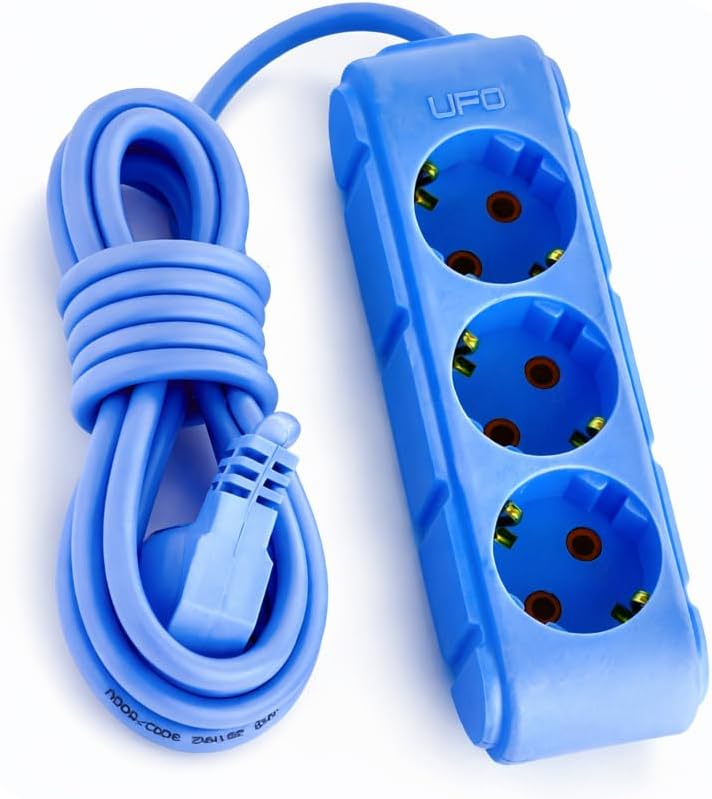 3lü 3 Metre Topraklı Grup Priz, 16A 250V, Üçlü Uzatma Kablosu Mavi Renk