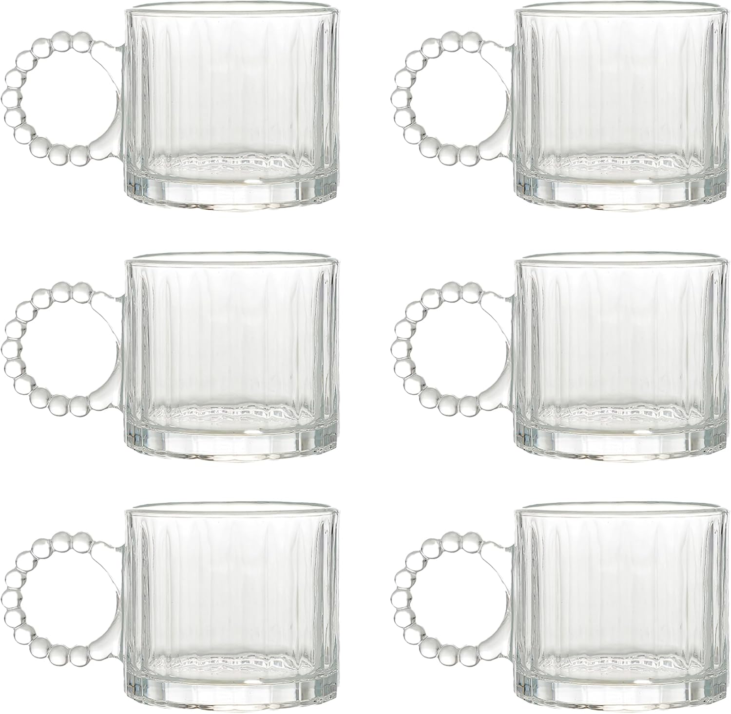 Kristal Cam Bardak Seti, 300ml, 6 Parça, Boncuk Kulplu