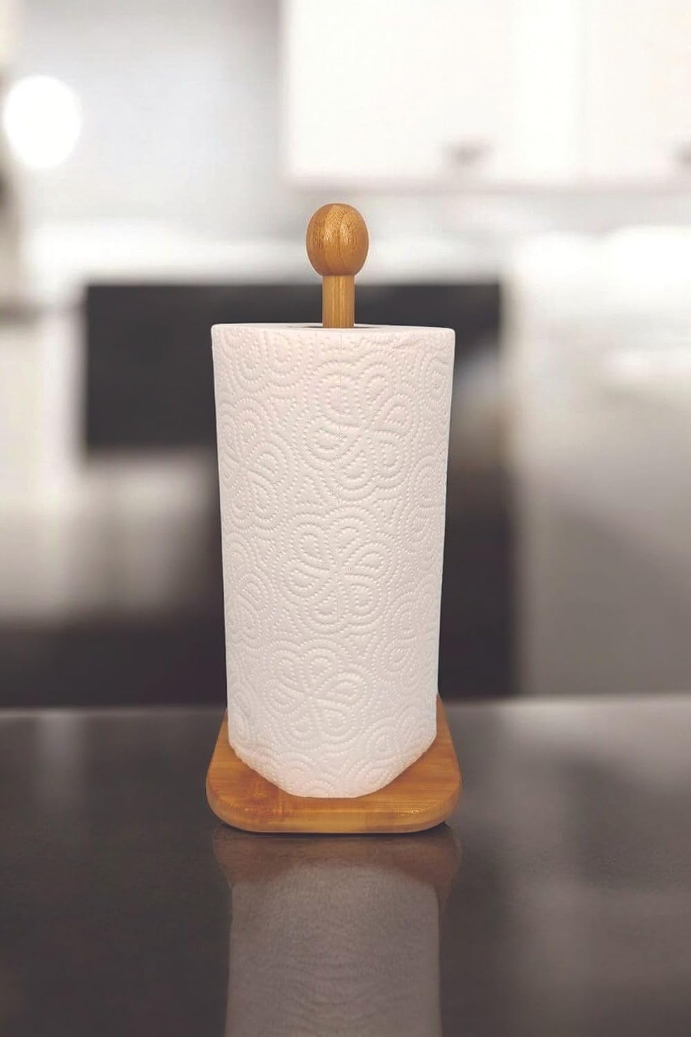 Doğal Bambu Rulo Kağıt Havluluk - Mutfak Tezgah Üstü Dik Havlu Standı, Standart ve Dev Boy Rulolar için Bambu Tasarım Kağıt Havlu Tutucu