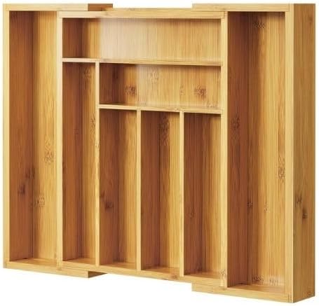 Bambu Çekmece Düzenleyici, Genişletilebilir Çatal Bıçak Düzenleyicisi, Mutfak Gereçleri için Bölücülü Çatallık Tepsisi, Orta Boy, 7 Bölmeli