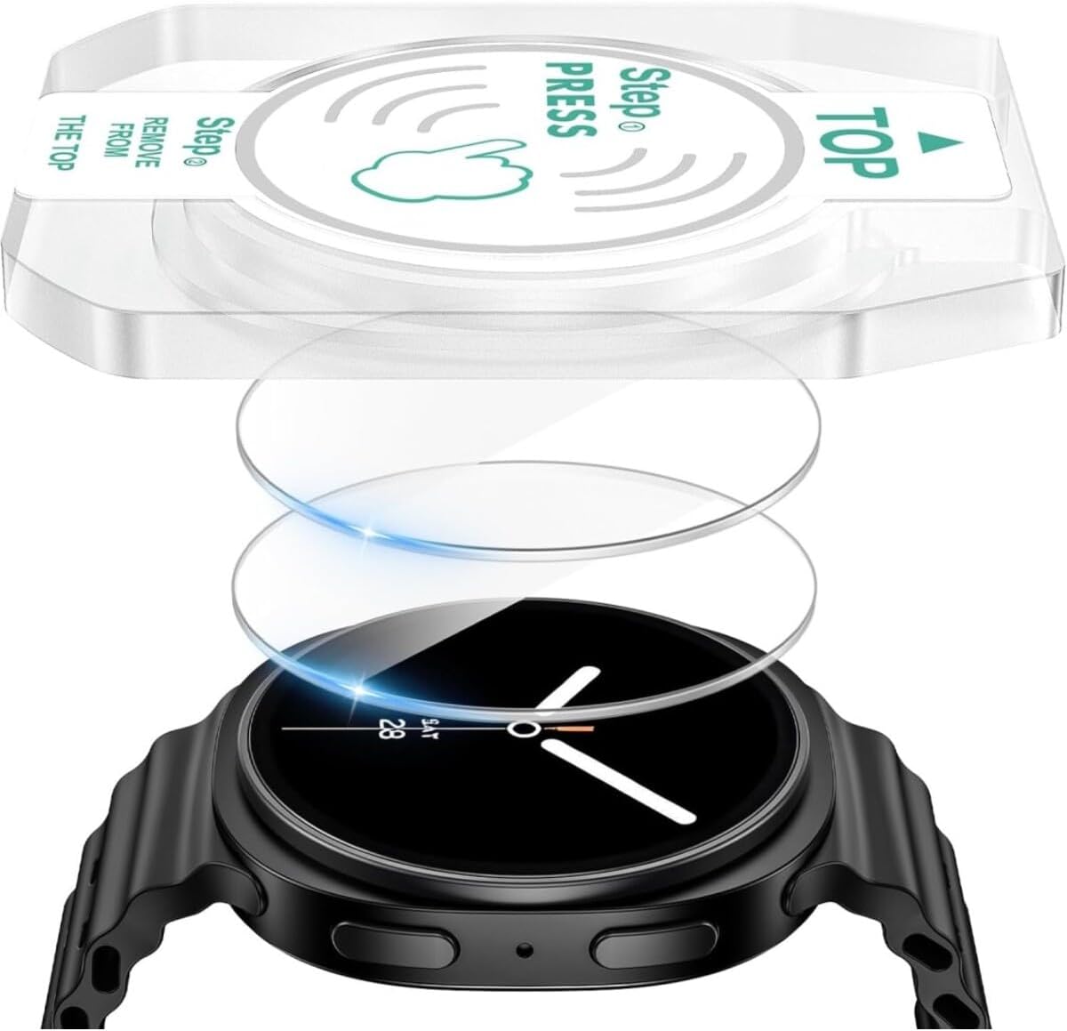 Samsung ile uyumlu Galaxy Watch 8 44mm Kolay Uygulama Aparatlı Cam Ekran Koruyucu