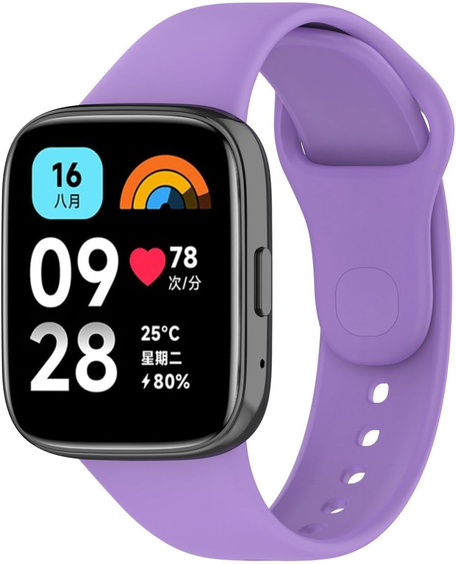 Akıllı Saat Kordonu, Redmi Watch 3 Active ile Uyumlu Silikon Tokalı Saat Kayışı, Terletmeyen Ayarlanabilir Yedek Kordon - Lila