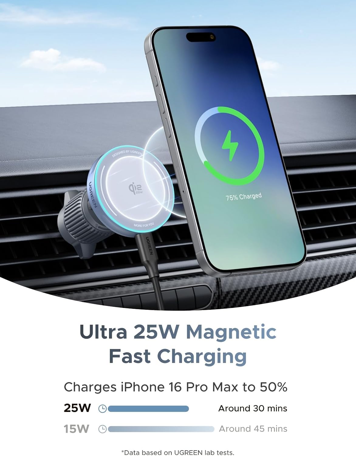25W Magnetik Wireless MagSafe Qi2 Araç İçi Hızlı Şarj Cihazı, Mavi