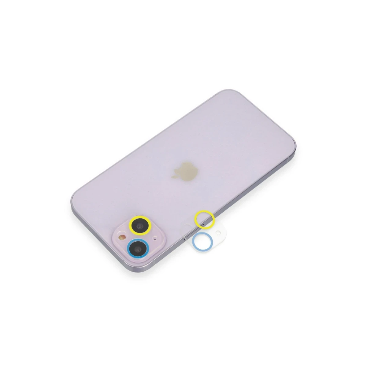 Apple iPhone 13 Renkli Kamera Lens Koruma Cam - Sarı-Mavi