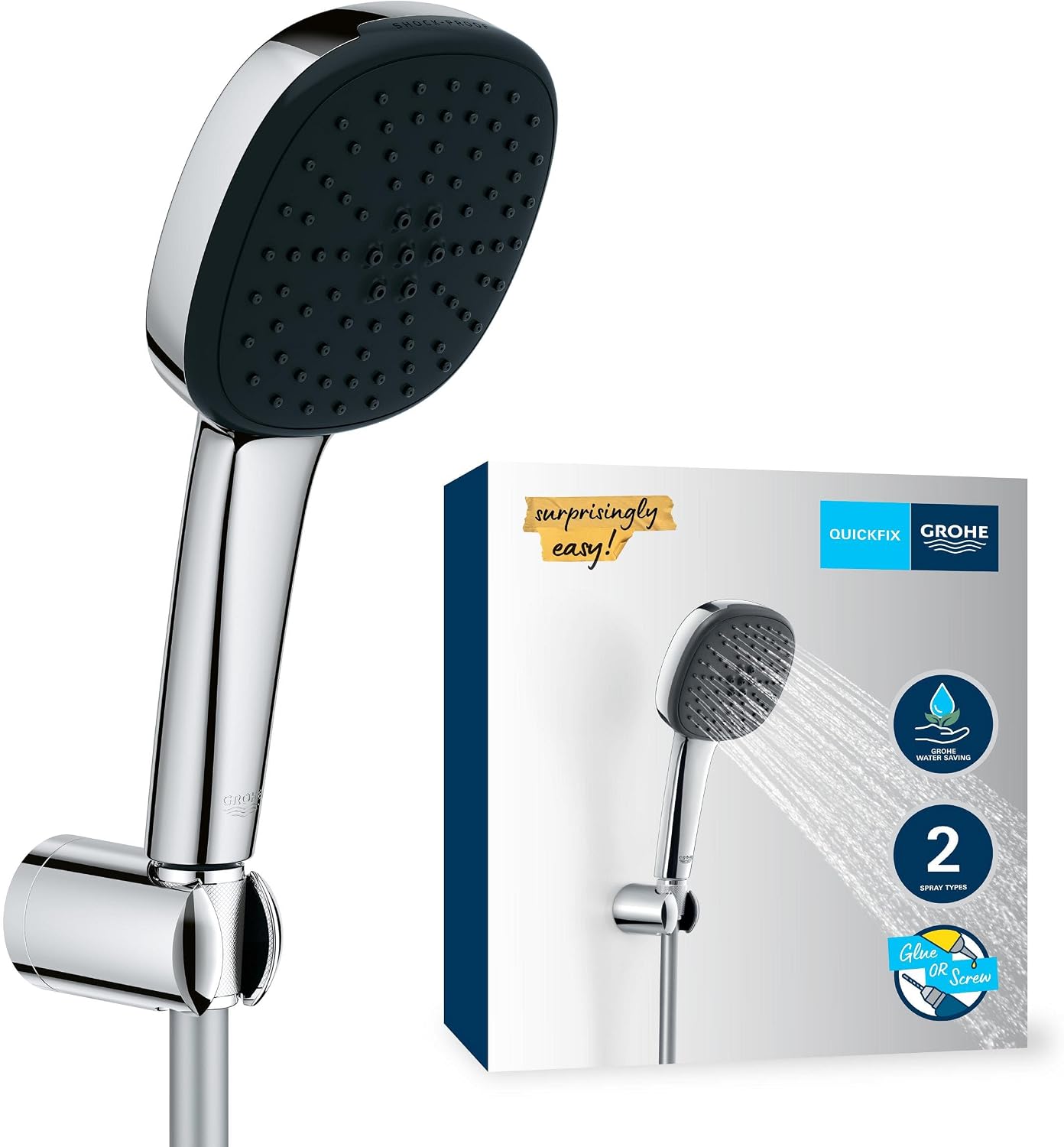 Vitalio Comfort 110 El Duşu Seti, 110mm Kare 2 Akışlı El Duşu, Duş Başlığı Tutucu, 1750mm Duş Hortumu, Duş Başlığı Seti, Krom, 26399001