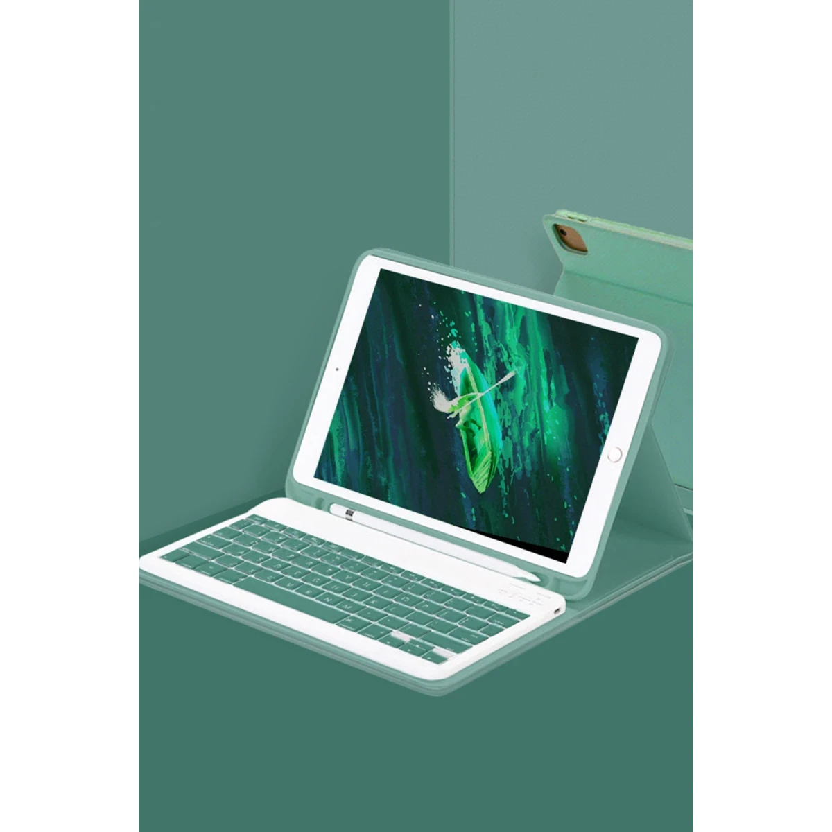 Apple iPad Pro 11 (2024) Kılıf KC01 Smart Klavyeli Tablet Kılıfı - Koyu Yeşil