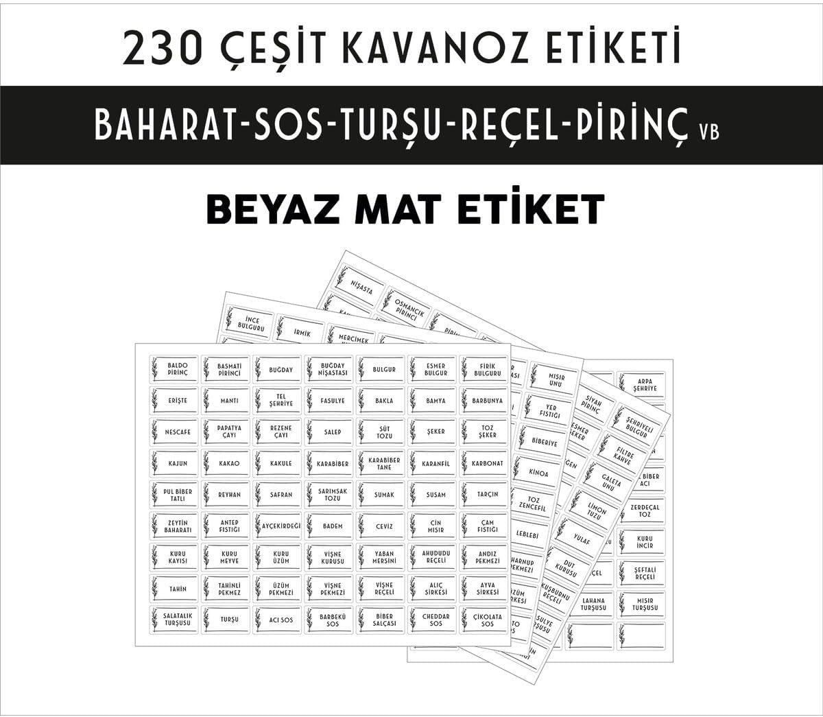 Parti Tasarla 230 Çeşit BEYAZ Folyo Kavanoz Ve Baharatlık Etiketi - Dayanıklı Ve Su Geçirmez