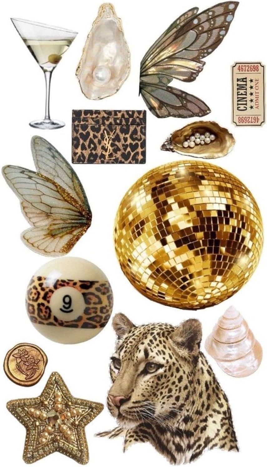 Golden Girl Leopar Temalı Laptop Tablet Telefon Ajanda Bullet Journal Sticker-Suya Dayanıklı Etiket