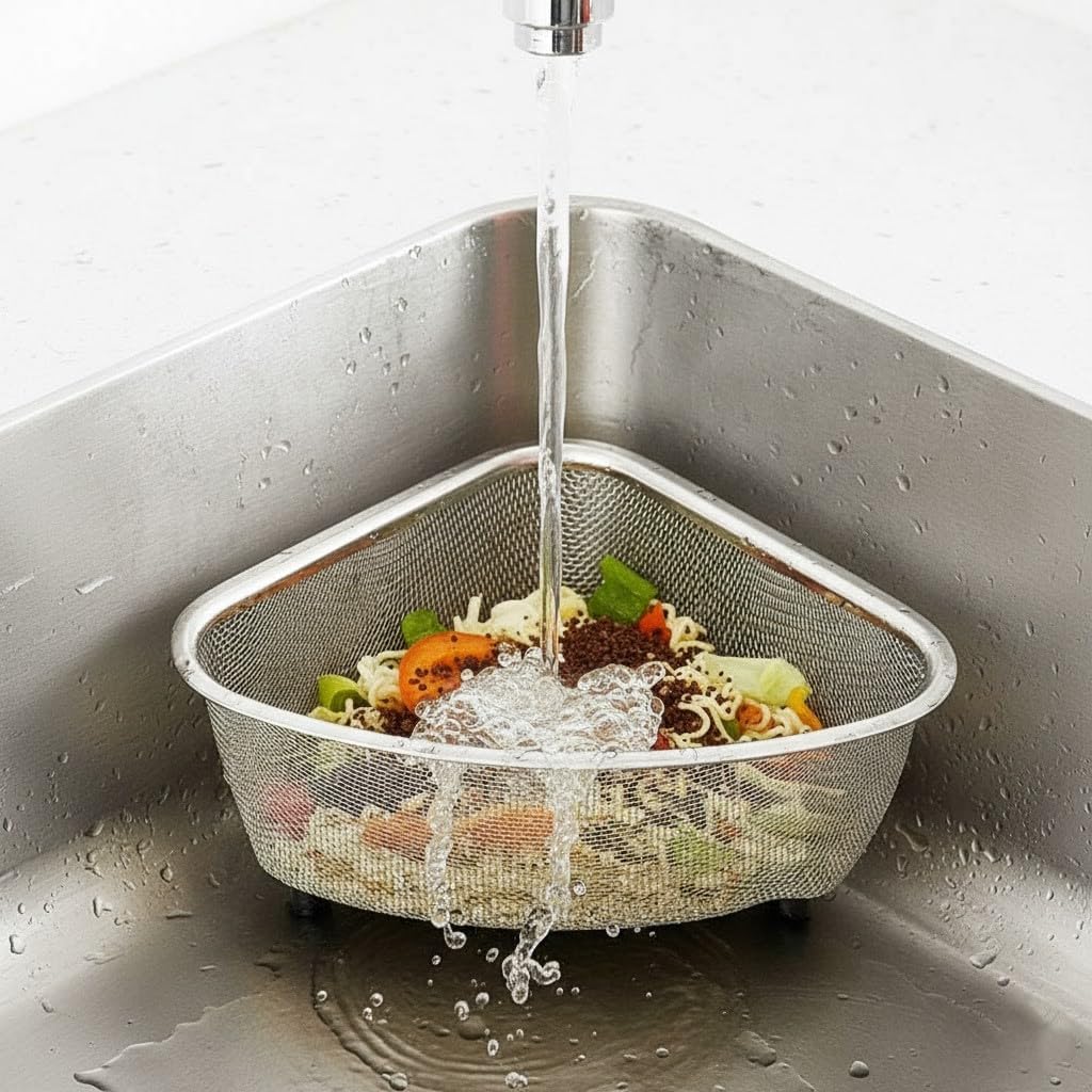 Paslanmaz Çelik Ayaklı Lavabo İçi Çöp Süzgeci – 18x13x10 cm Hijyenik ve Pratik Gider Filtresi, Bulaşık Süngeri ve Tel Organizerli Lavabo Atık Süzgeci