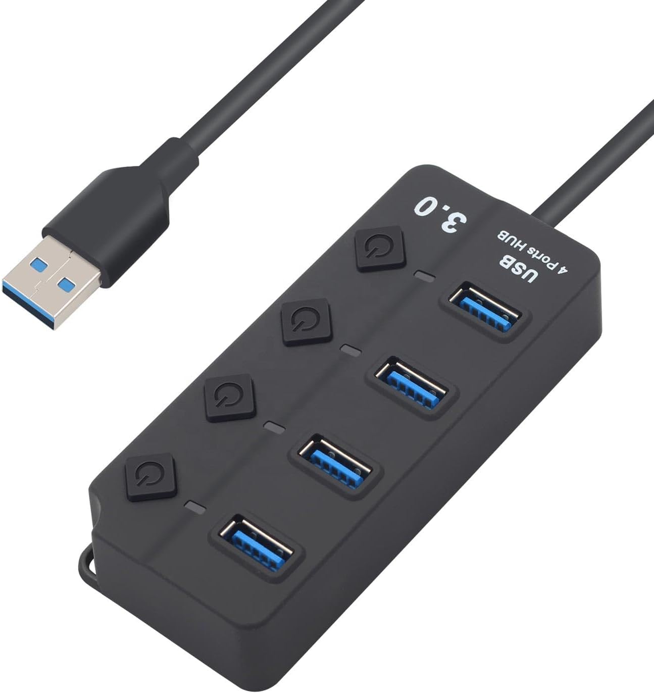 Onezero 1215 Bağımsız Şalterli 4 Portlu Güç Beslemeli USB Hub Çoklayıcı (1x USB 3.0 + 3x USB 2.0) – 1.2 Metre Kablolu Masaüstü Dağıtıcı