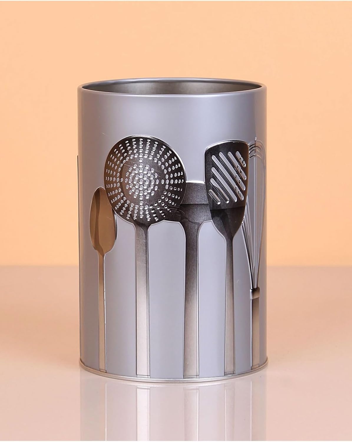 UCR HOME Metal Silindir Desenli Kaşıklık Servis Kepçe Kevgir Düzenleyici Toparlayıcı GRİ
