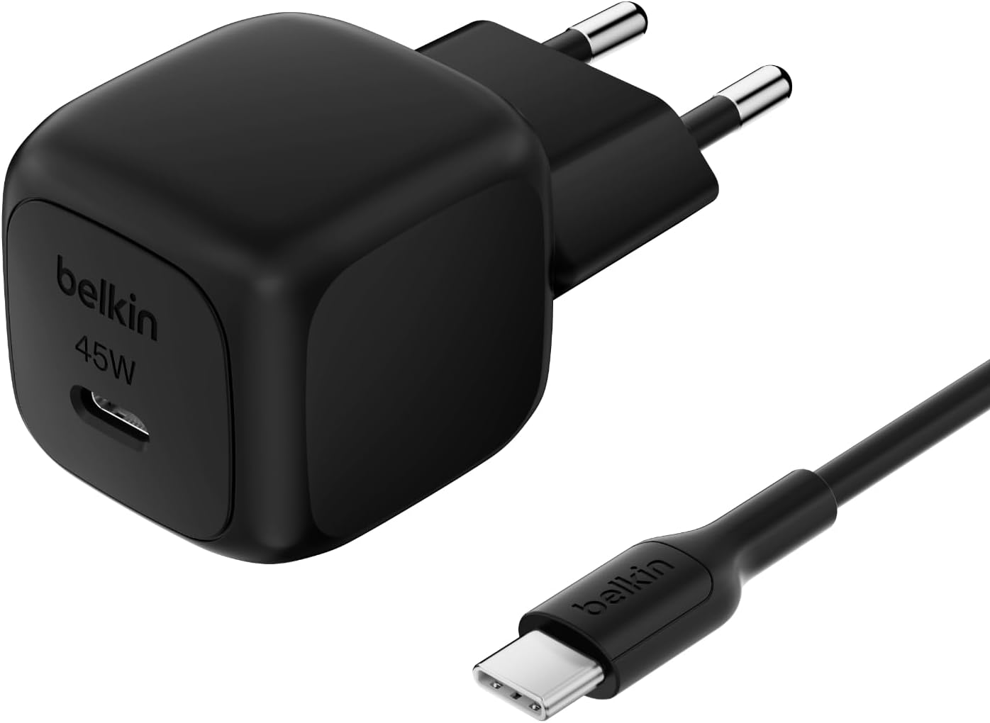 Kompakt Duvar Şarj Cihazı 45 W + USB-C - USB-C Kablosu, Apple iPhone 17, 16, 15, 14, Plus, Pro, Pro Max, Samsung Galaxy S25 Serisi, S24, Pixel 9, iPad, AirPods ve Fazlası için Hızlı Şarj, Siyah