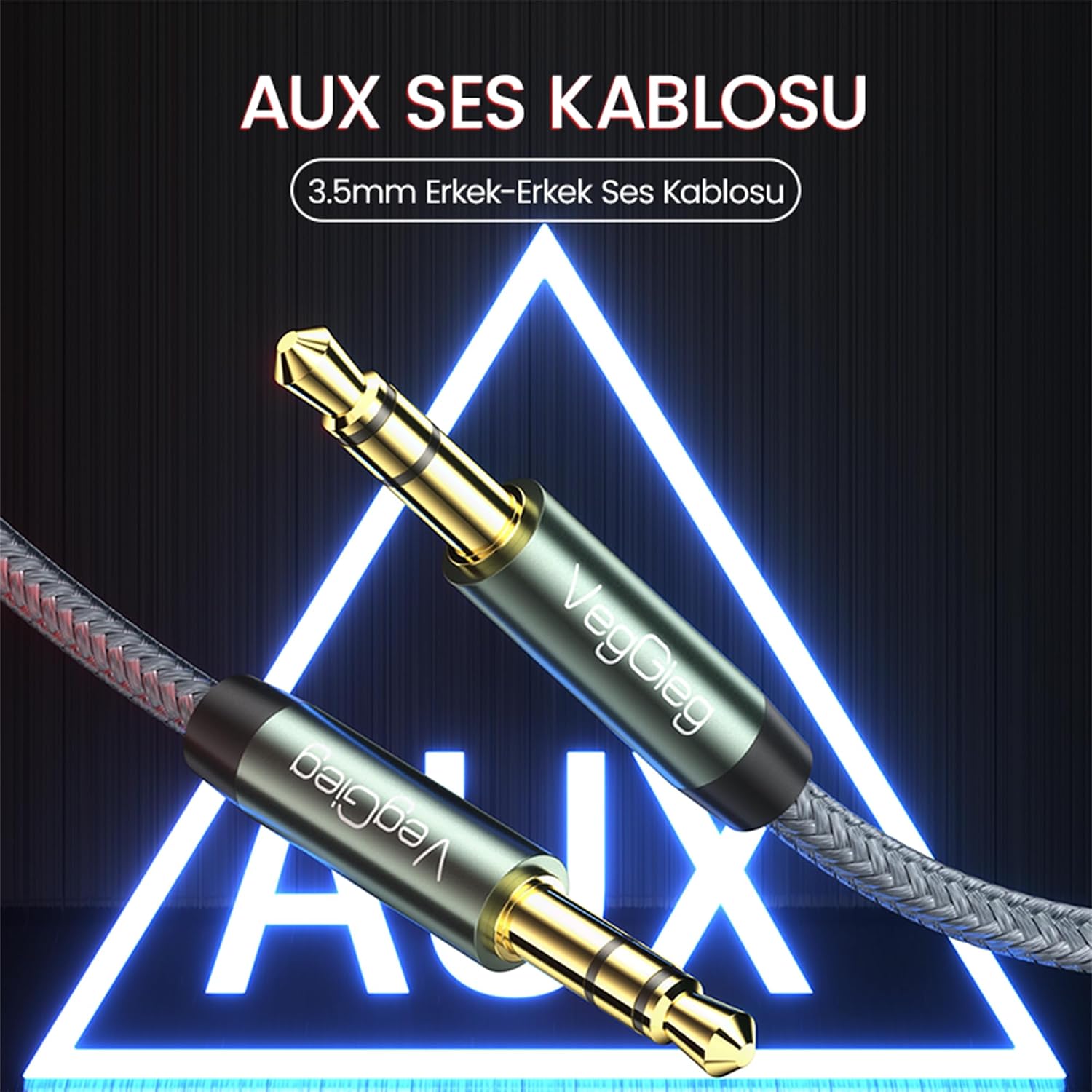 3.5mm Jack TRS Hi-Fi Örgülü AUX Ses Kablosu 3 Metre