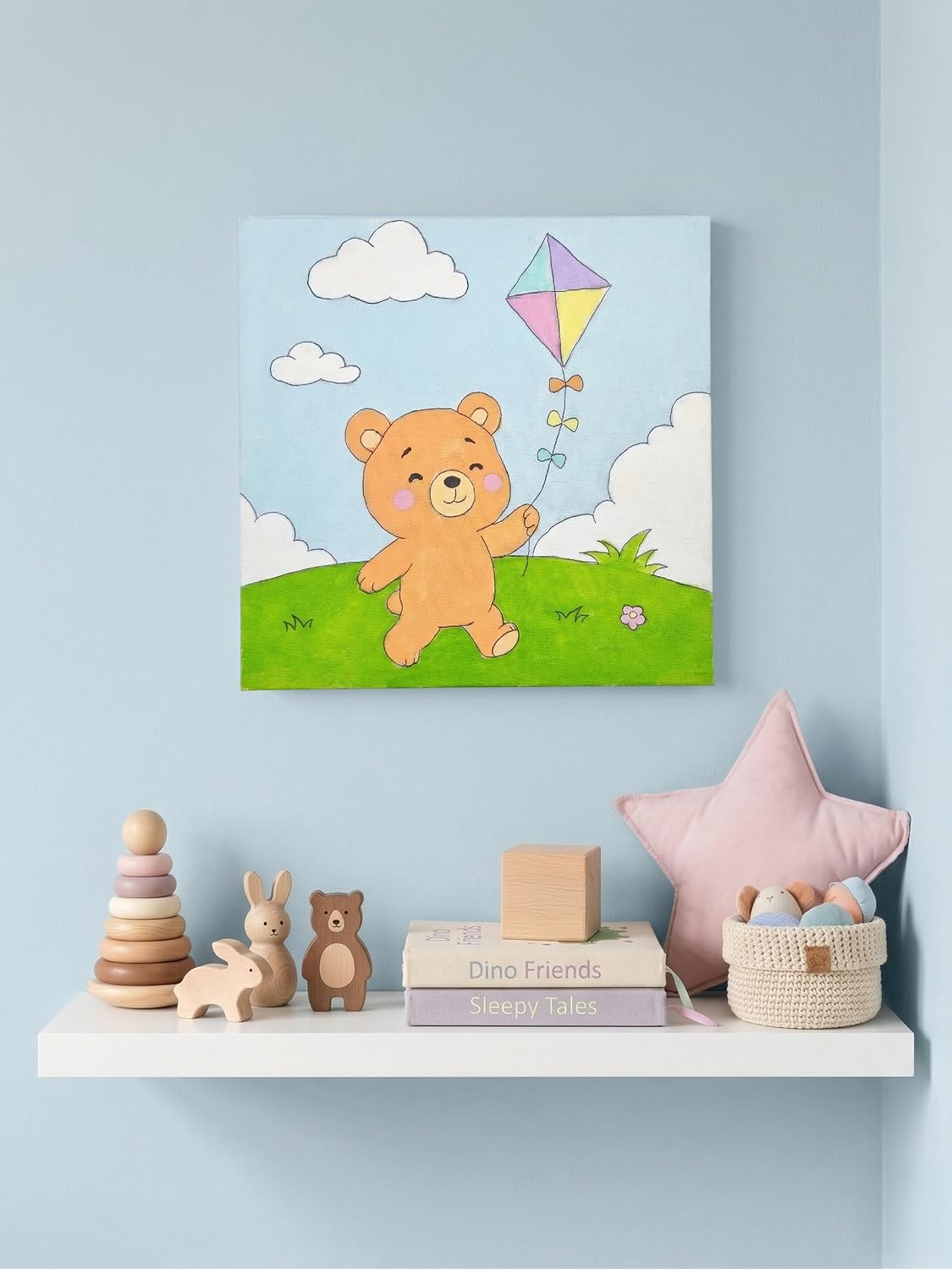 %100 El Yapımı Sevimli Akrilik Tablo (20x20 cm) - Çocuk ve Bebek Odası İçin Özel Kanvas Dekor