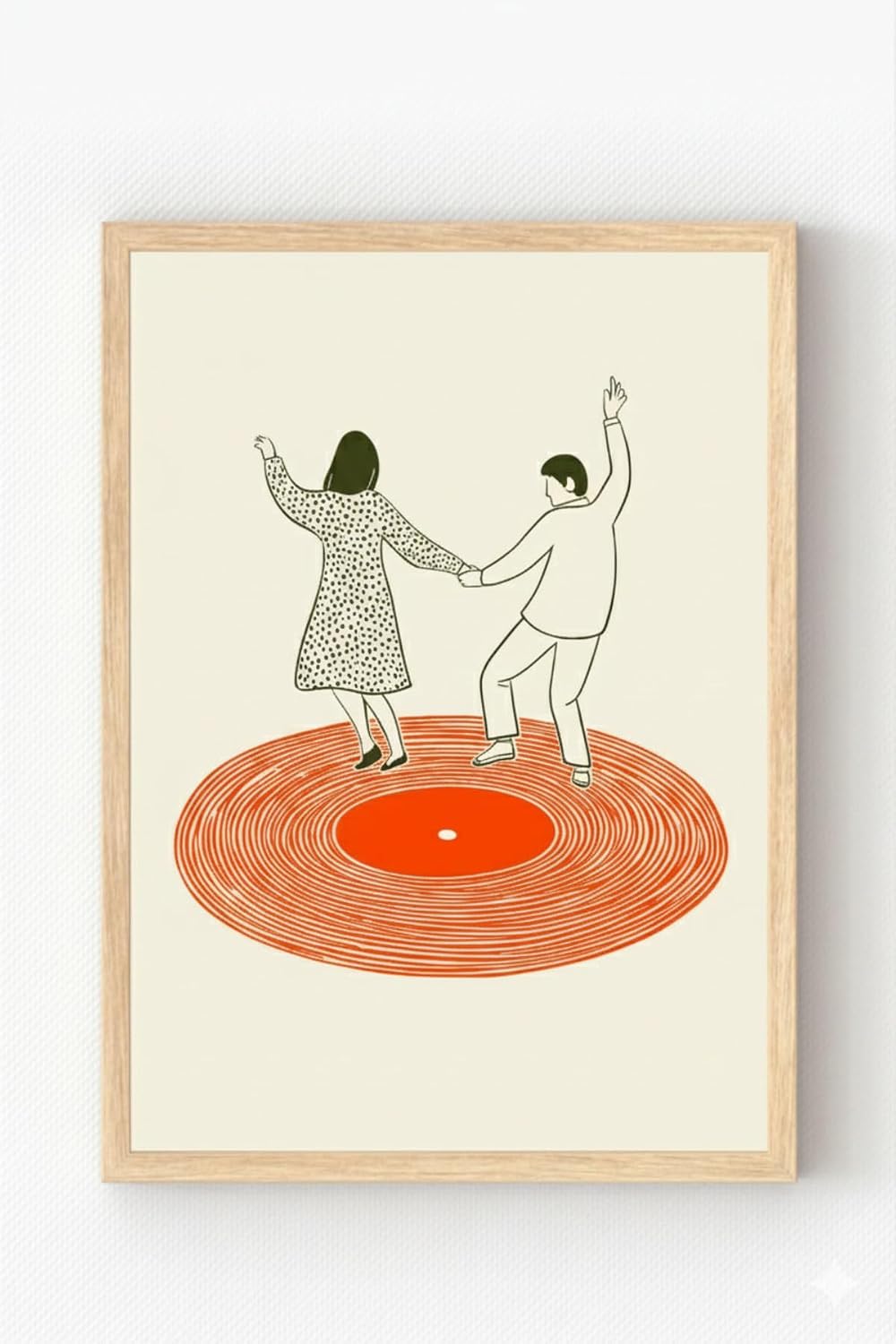 Ahşap Çerçeveli “Vinyl Dance” Poster – Retro Minimal Çift Dans Duvar Tablosu Ahşap Çerçeveli 21 x 30