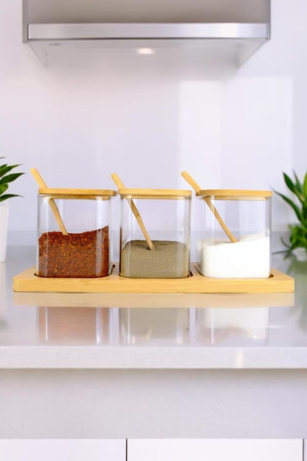 3’lü Borosilikat İnce Cam ve Ahşap Standlı Baharatlık Kavanoz Takımı Seti Kahverengi – F/3 C1-1-289