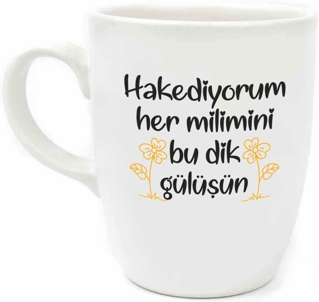 Hakediyorum Her Milimini Bu Dik Gülüşün Krem Oval Kupa - Hediye Seramik Kupa