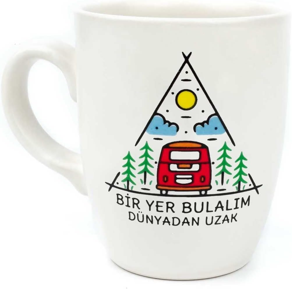 Bir Yer Bulalım Dünyadan Uzak 02 Krem Oval Kupa - Hediye Seramik Kupa