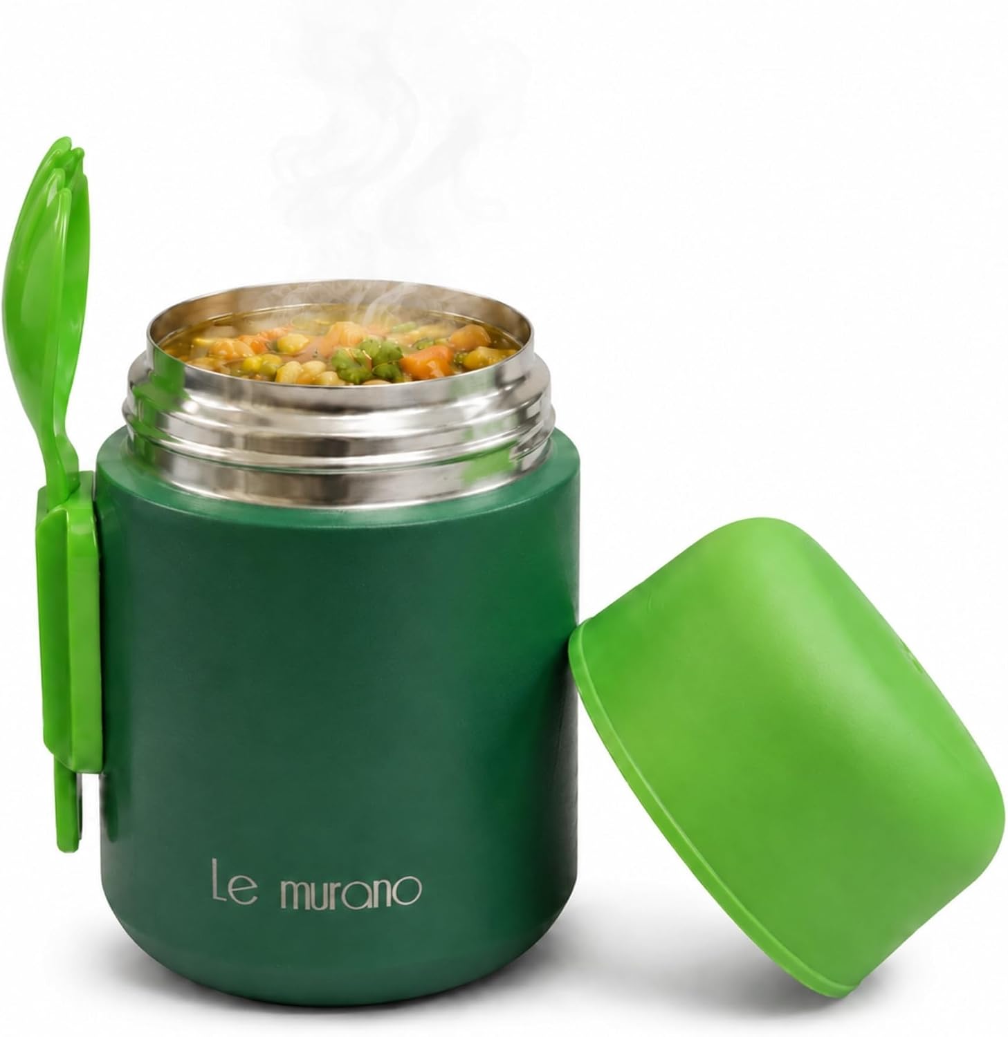 500 ml Yemek Termosu, 304 Çelik, Sporklu ve Geniş Ağızlı (Yeşil)