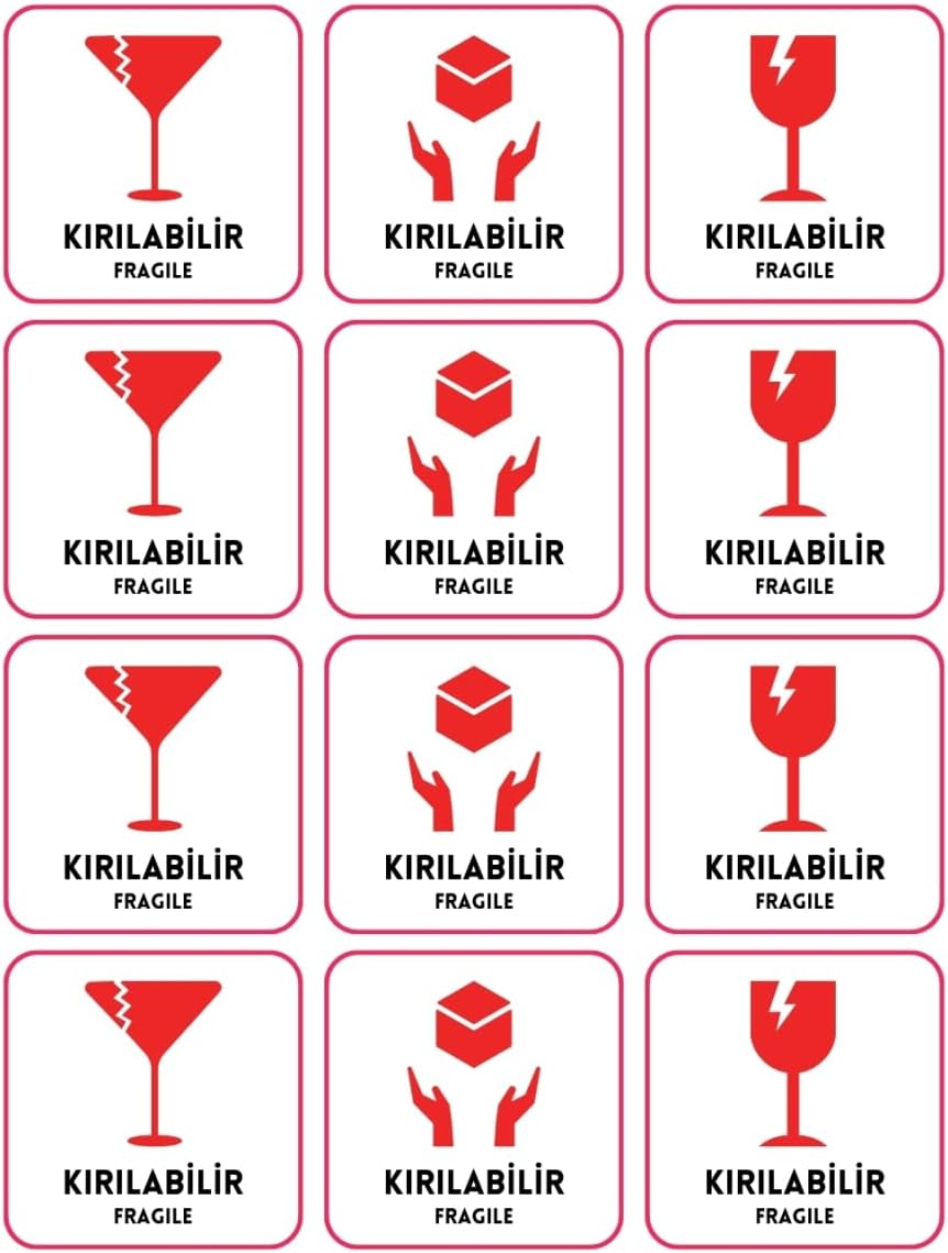 Paketlemeye özel 240 adet sticker, Dikkat kırılır Fragile Tek Ebat
