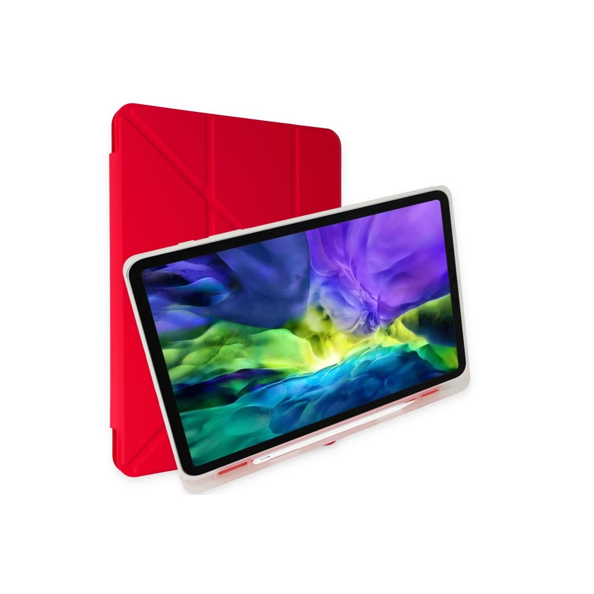 Apple iPad Pro 12.9 (2021) Kılıf Kalemlikli Mars Tablet Kılıfı - Kırmızı