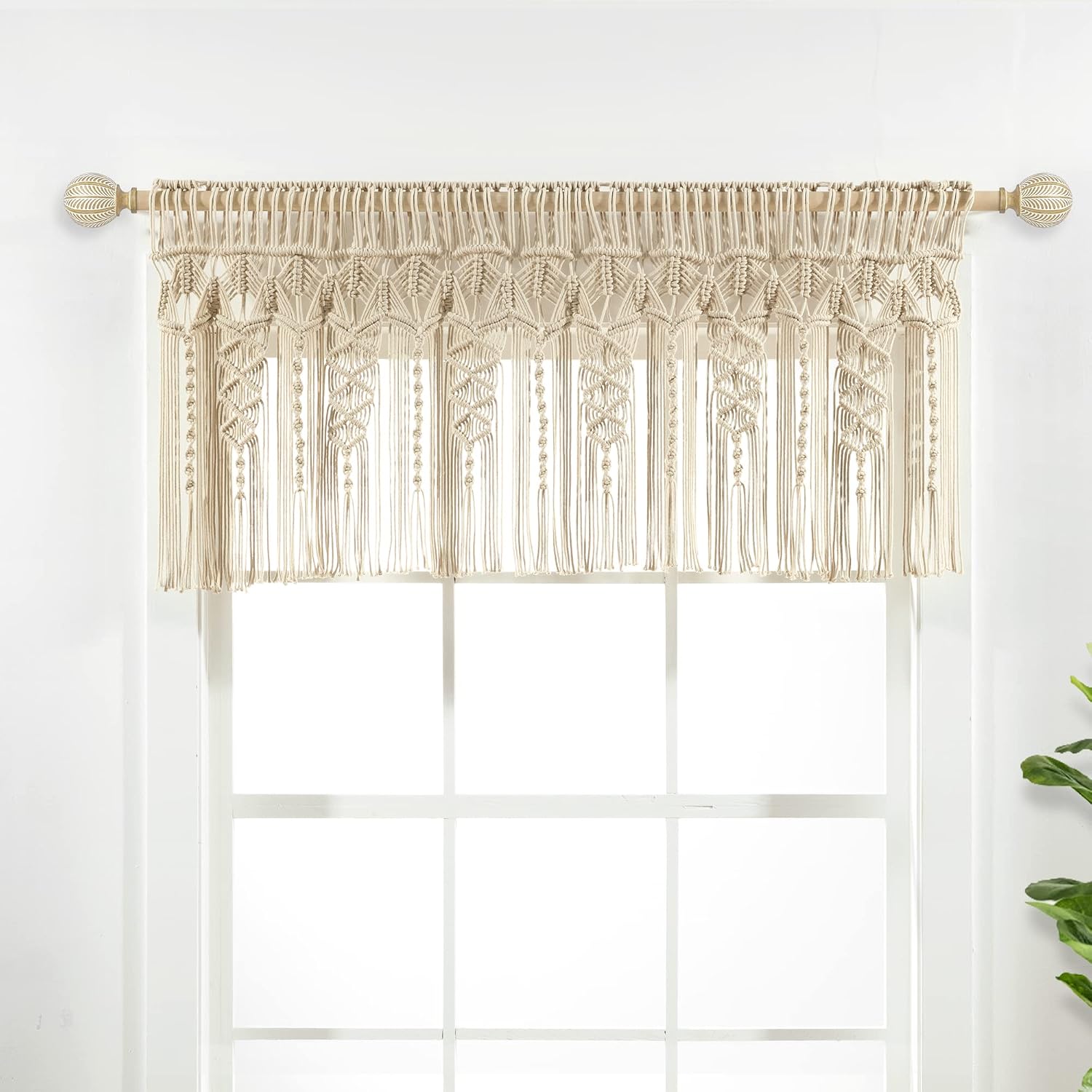 Boho Makrame Dokulu Pamuk Saçak/Mutfak Perdesi/Duvar Dekoru, 50,8 cm U x 127 cm G, Nötr