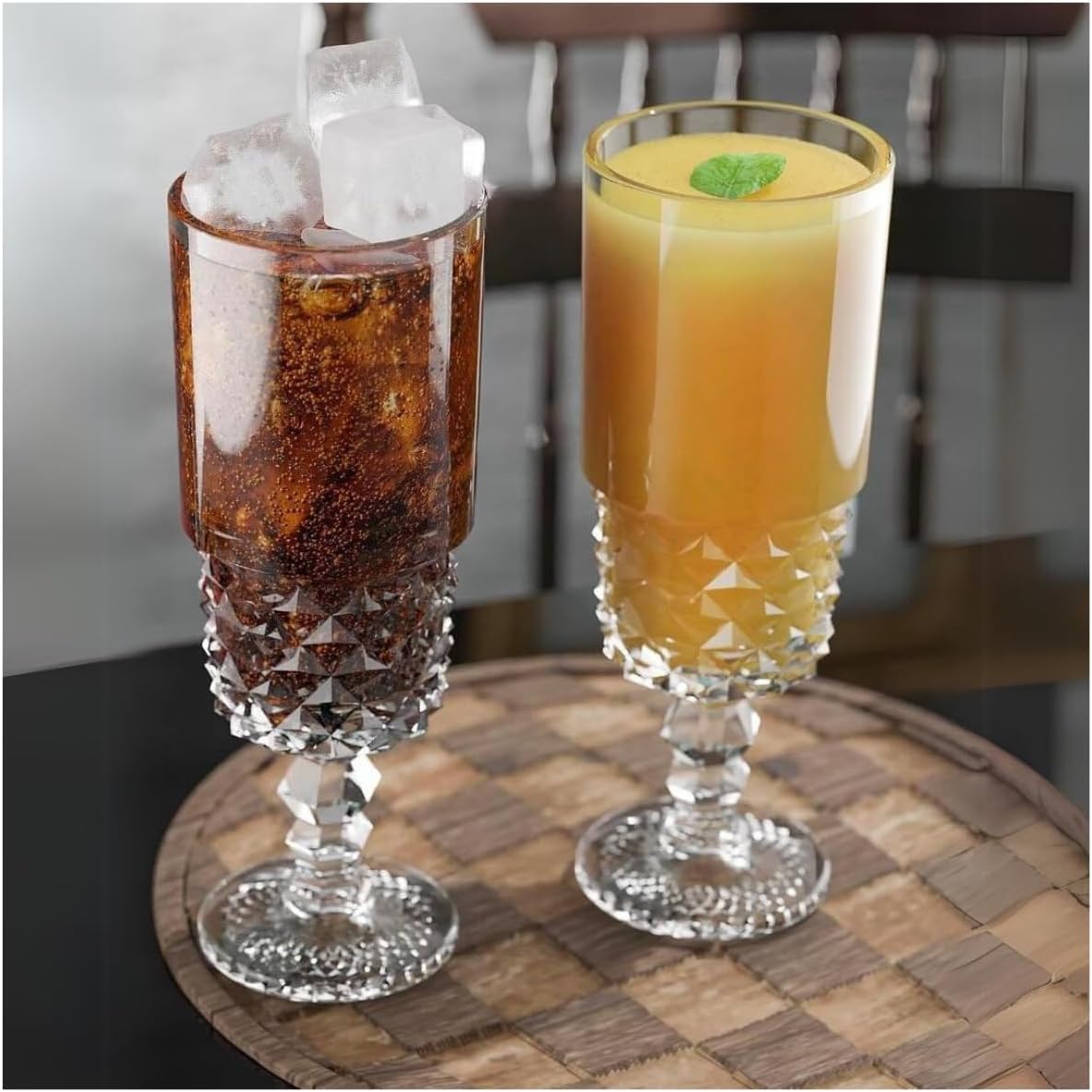 6'lı Kokteyl Cam Kadeh - 220 ml İçecek Bardakları Kristal Tasarımlı Bardak, Şerbet Meyve Suyu Meşrubat İçki Bardağı