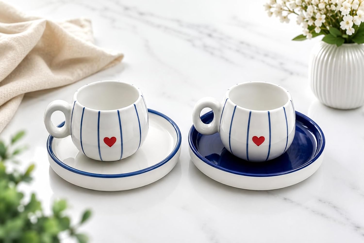 2 Kişilik Seramik 90 ml Türk Kahvesi Fincan Takımı Kalpli