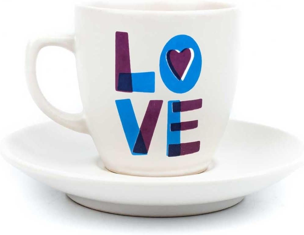 Love Krem Türk Kahvesi Fincanı - Hediye Seramik Türk Kahvesi Fincanı